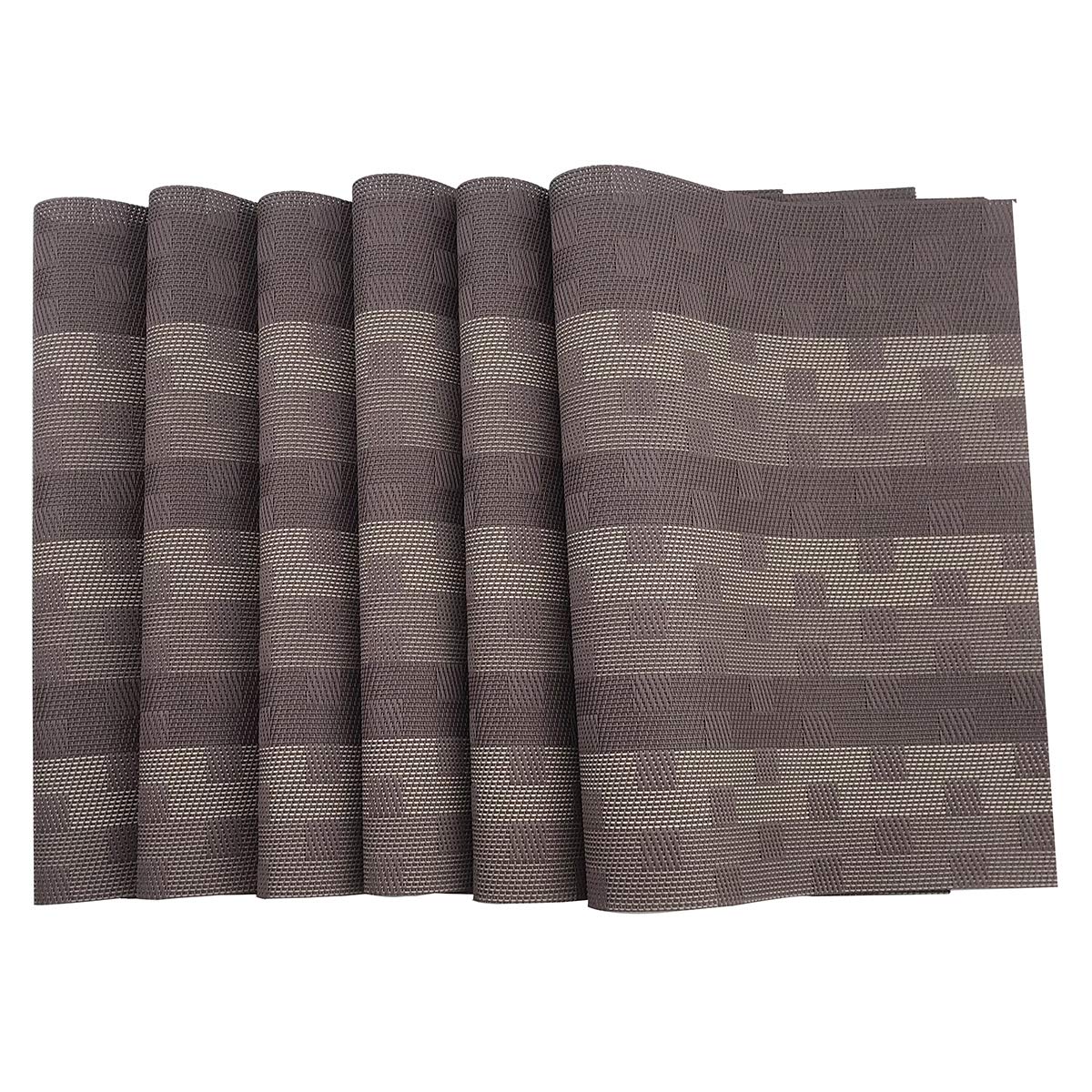 Place Mats PVC Set of 6, Table Placemats Set of 6 PVC Woven Vinyl Place Mats Table Mats Natural Color (6 pcs, Silver Tree)