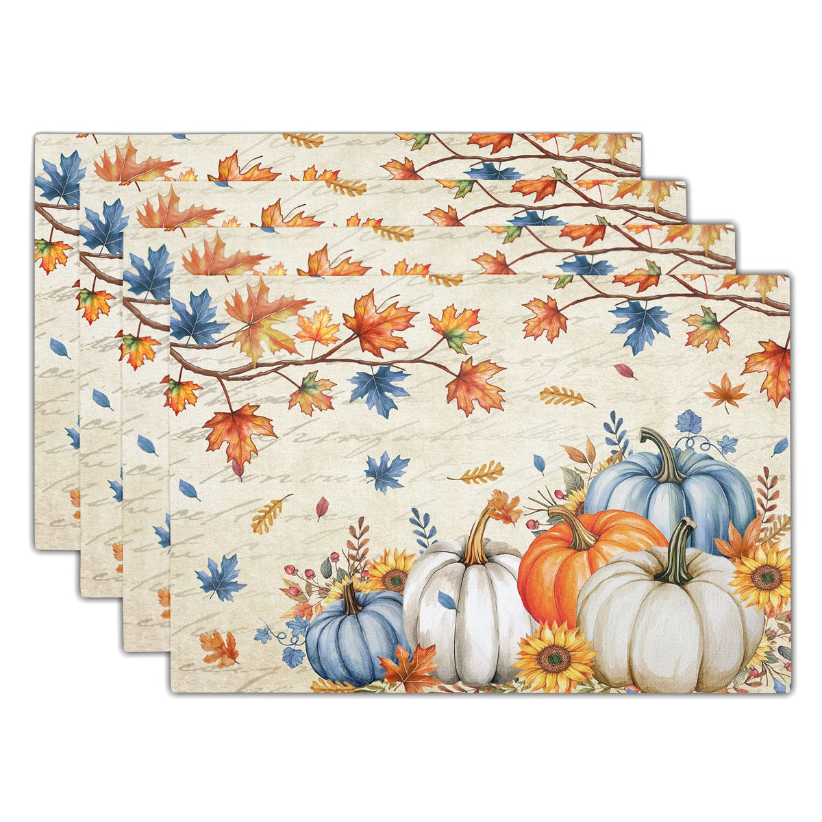 Kawani Blue White Floral Placemats Set of 4 Spring Summer Flower Branches Place Mats 12x18 Inch Chinoiserie Table Mats for Home Kitchen Party Decor