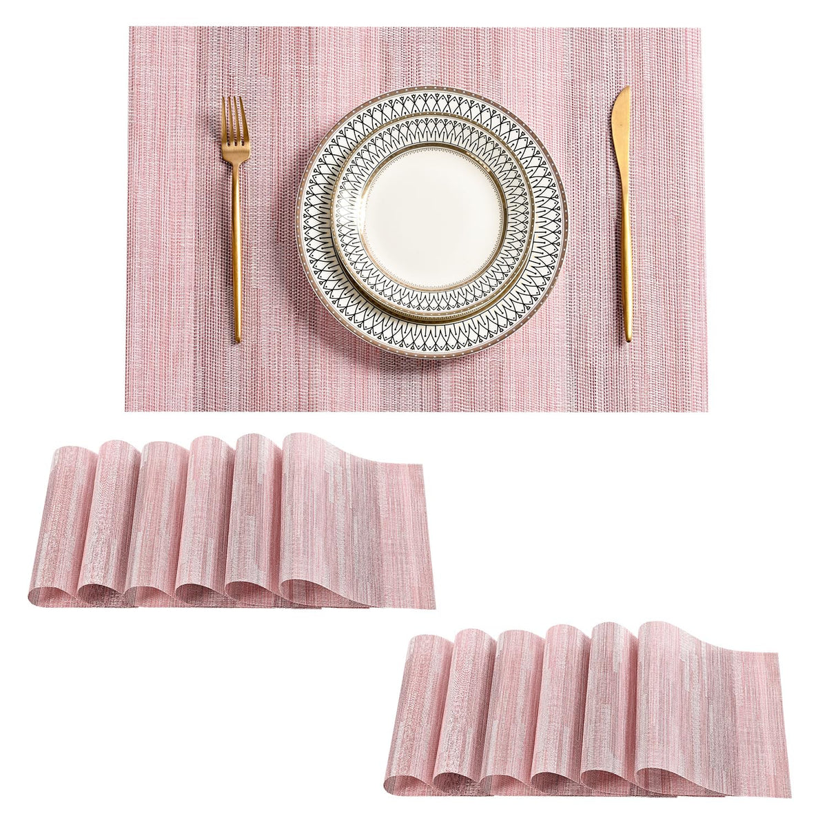 Leetaltree Light Brown Placemats Set of 8 - Heat Resistant Woven Vinyl