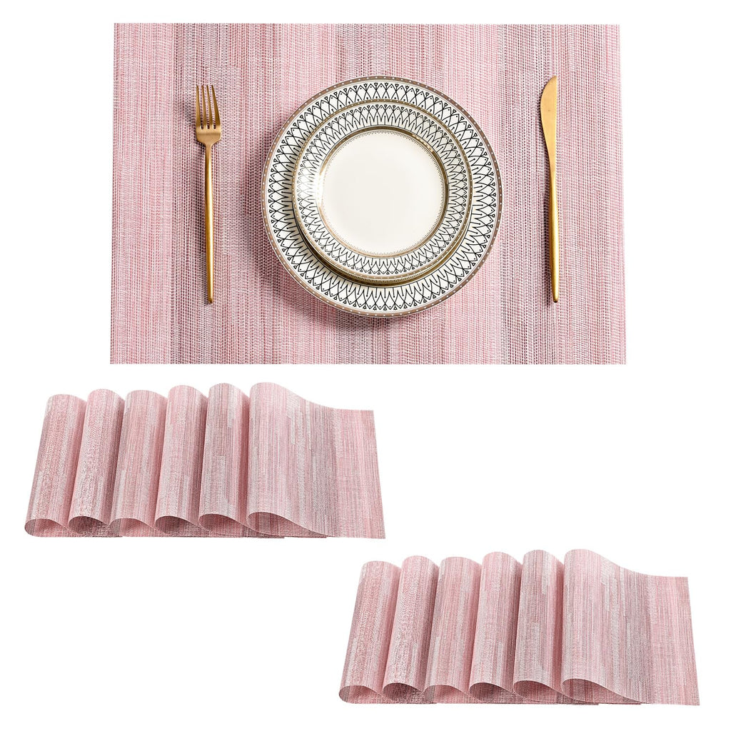 Leetaltree Beige Placemats Set of 4 - Heat-Resistant, Non-Slip Table Mats, Washable Woven Vinyl for Indoor & Outdoor Dining