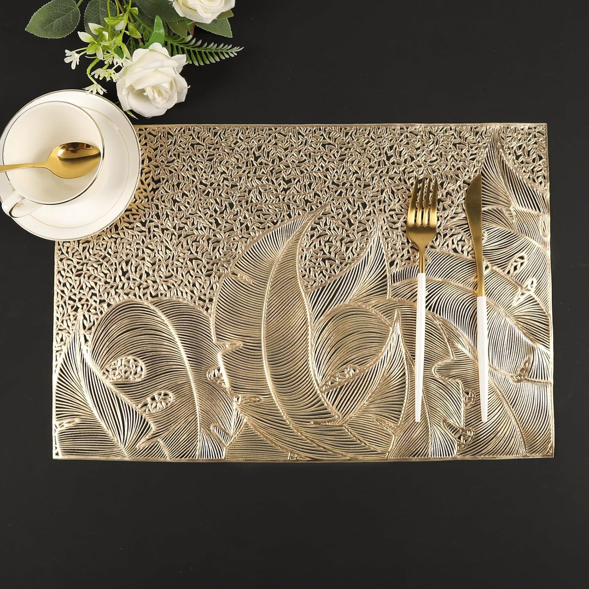 Gold Placemats Set of 6 Wipable Rectangular Table Place Mat Bulk