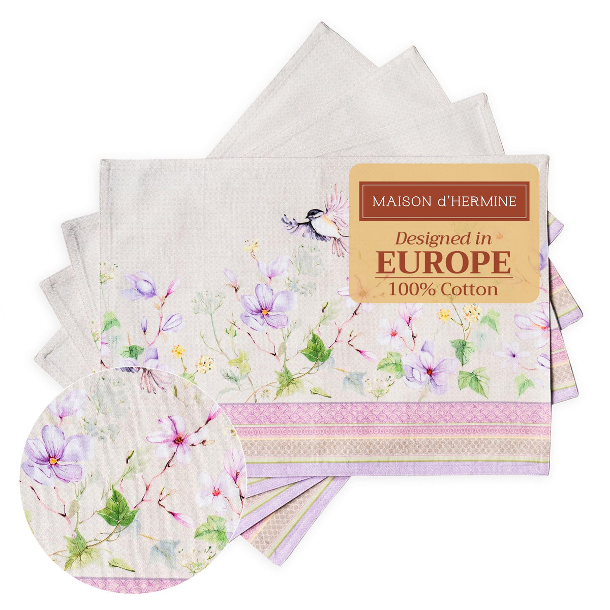 Maison d' Hermine Placemats Set of 4 Reusable 100% Cotton (13"x19")