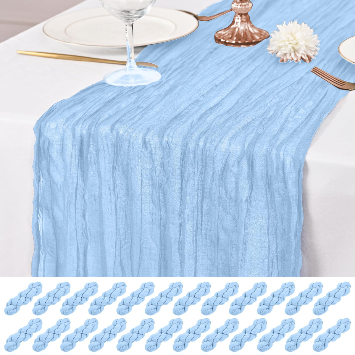12 Pack Ivory Table Runner 10Ft Cheesecloth Table Runner Rustic Gauze Table Runners Romantic Long Cream Sheer Fabric Cheese Cloth Table Runners for Wedding Party Bridal Baby Shower