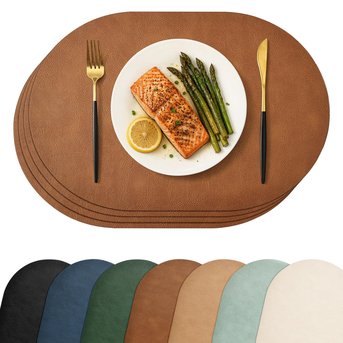 Homaxy Oval Heat Resistant Placemats Set of 6, Reddish Brown