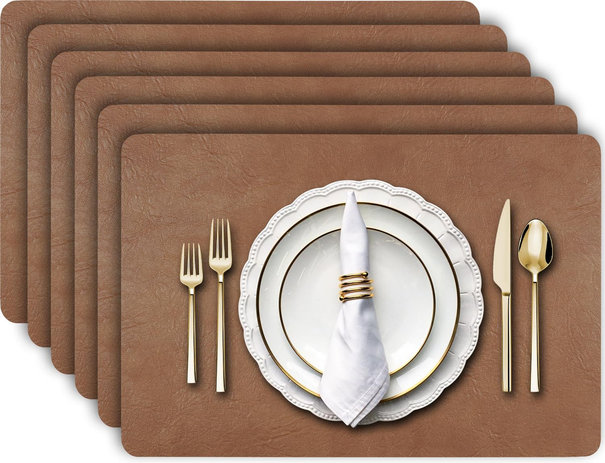 Aofmee Placemats, Placemats Set of 6, Heat Resistant Place Mats, Washable PVC Table Mats, Woven Vinyl Plastic Placemats for Dining Table, Non-Slip Stain Resistant Kitchen Table Placemats Easy to Clean