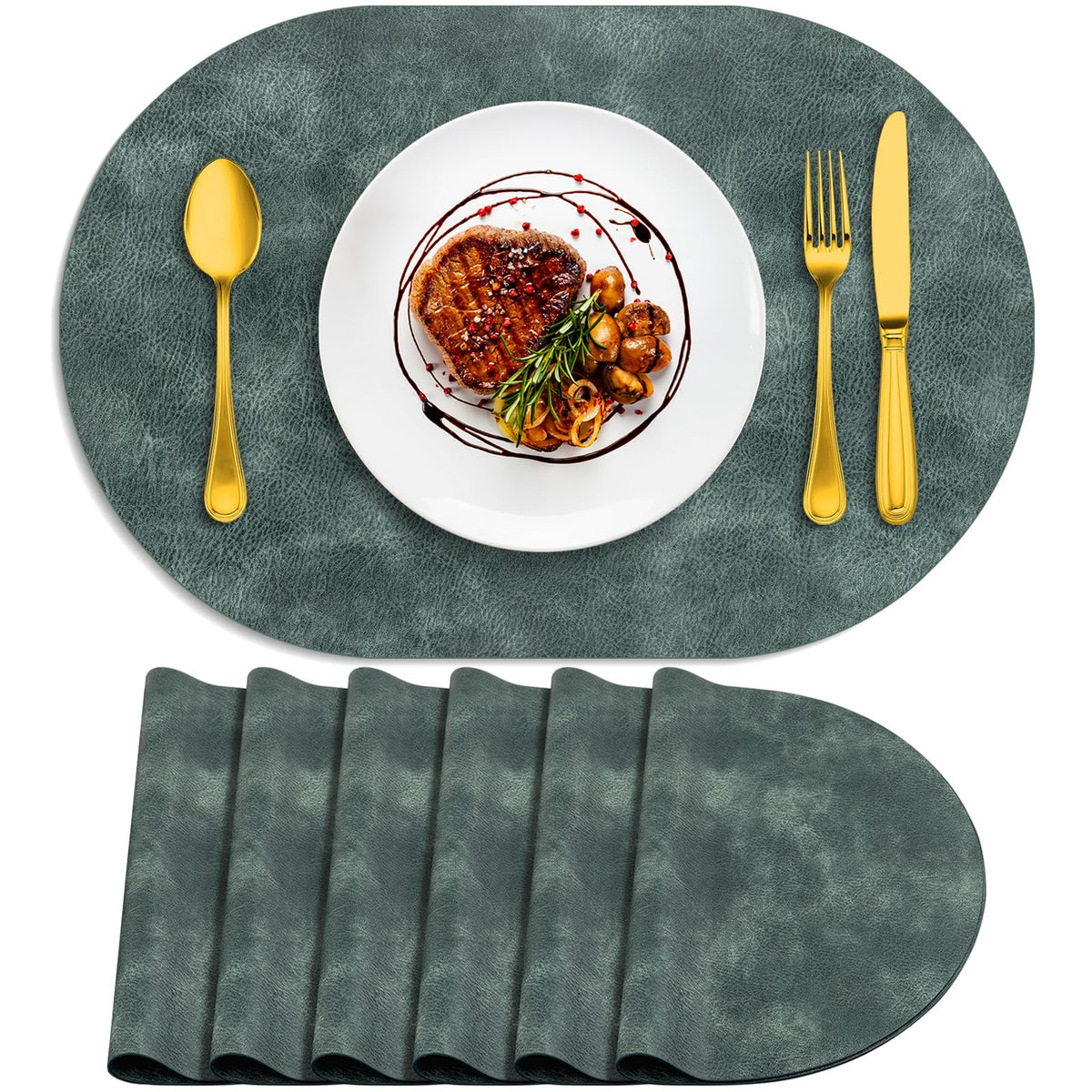 ADRIMER Placemats, Heat Resistant Oval Place Mats Set of 4 Easy to Clean