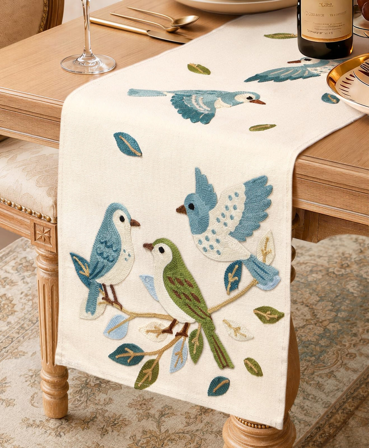 Miss Adola Embroidered Canvas Table Runner 13"x72", Wild Flower