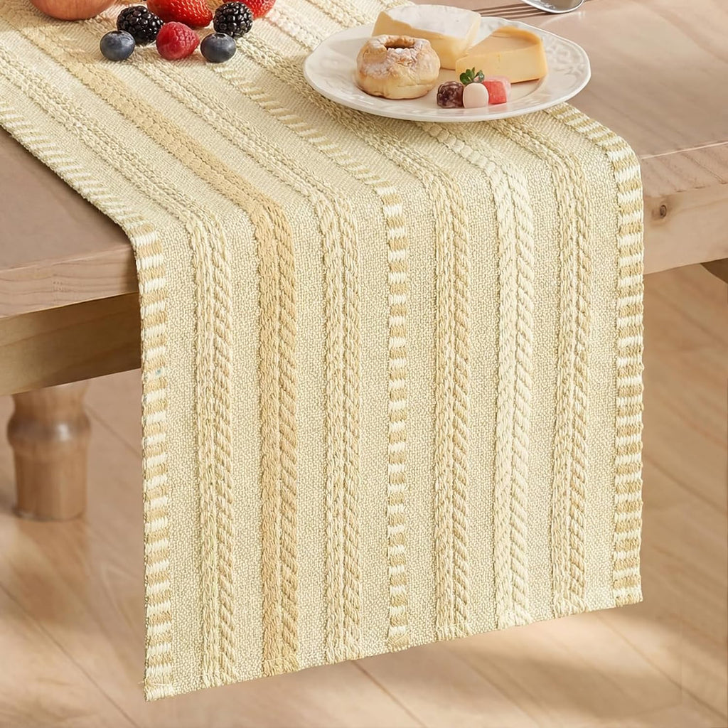 Artoid Mode Black Farmhouse Stripe Braided Table Runner 12x72 Inch