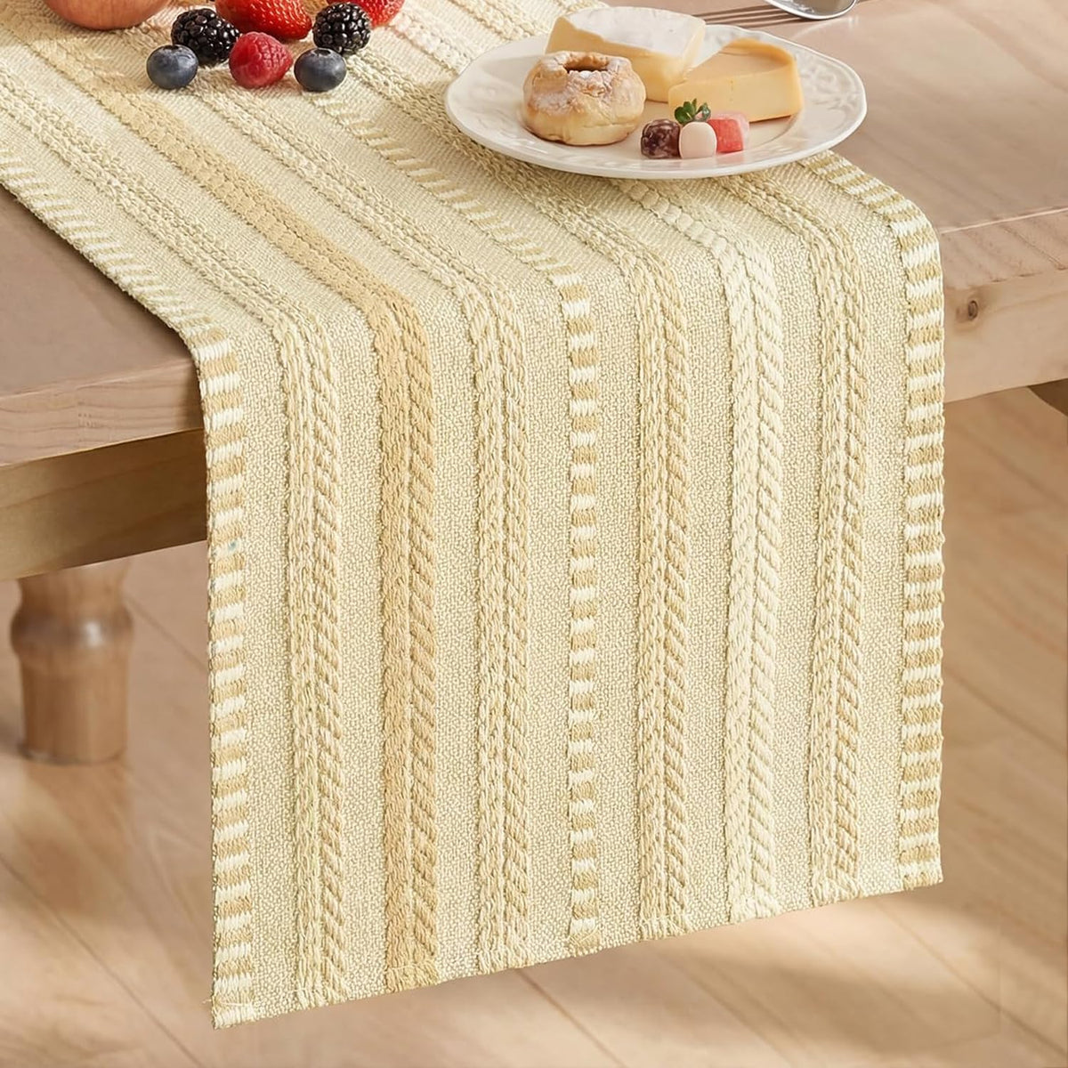 Artoid Mode Black Farmhouse Stripe Braided Table Runner 12x72 Inch