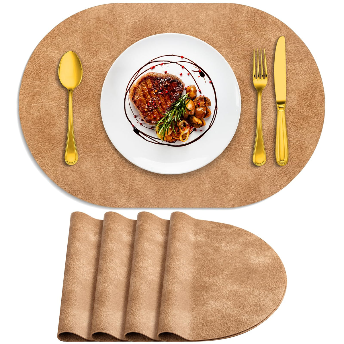 ADRIMER Placemats, Heat Resistant Oval Place Mats Set of 4 Easy to Clean