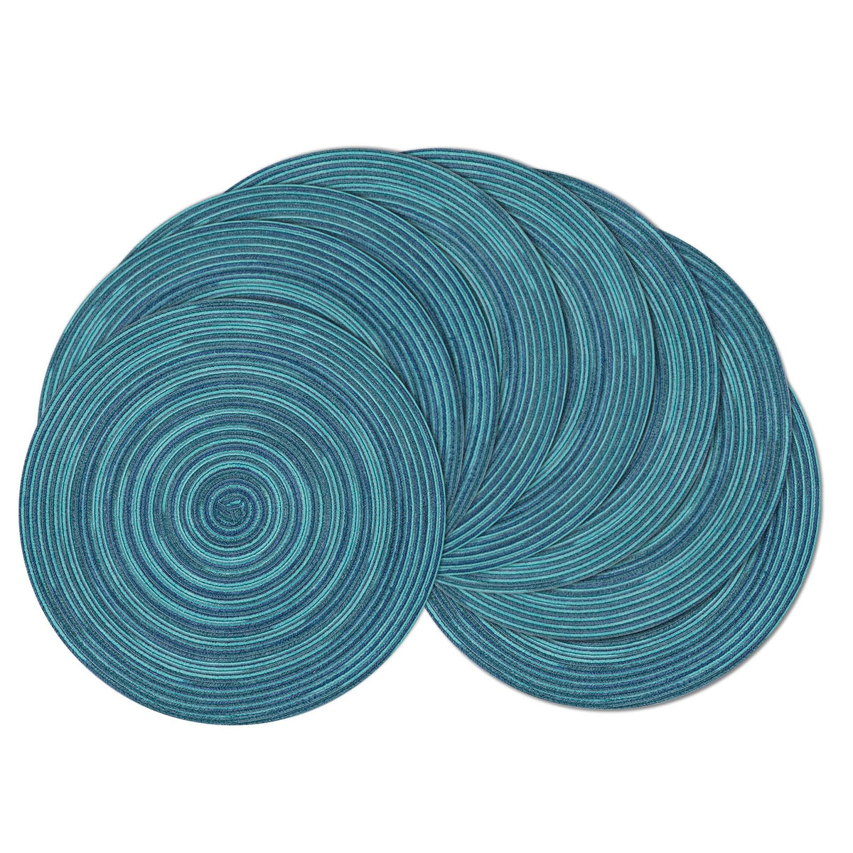 SHACOS 15 inch Round Placemats Set of 6, Cotton Polyester Woven Braided Place Mats, Washable Heat Resistant Circle Table Mats for Dining Table (Beige, 6)