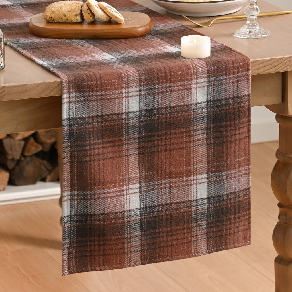 Artoid Mode Rust Farmhouse Plaid Fall Table Runner 13x72 Inch