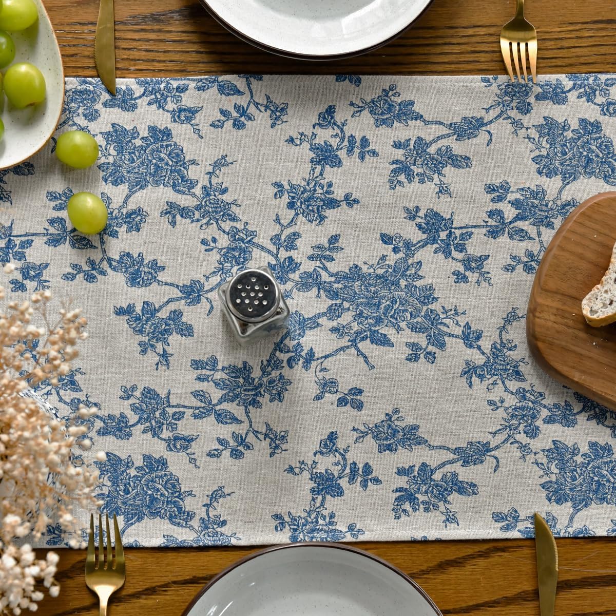 Artoid Mode Monochrome Sketch Branch Toile Textures Chinoiserie Cotton Dark Grey Table Runner, Seasonal Retro Vintage Kitchen Dining Table Decoration for Home Party Decor 13x72 Inch