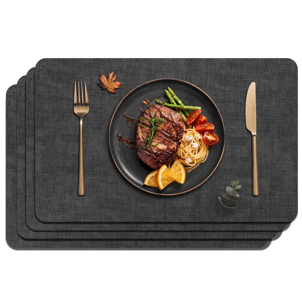 Maxpearl Faux Leather Placemats Set of 6, Easy to Clean, Beige