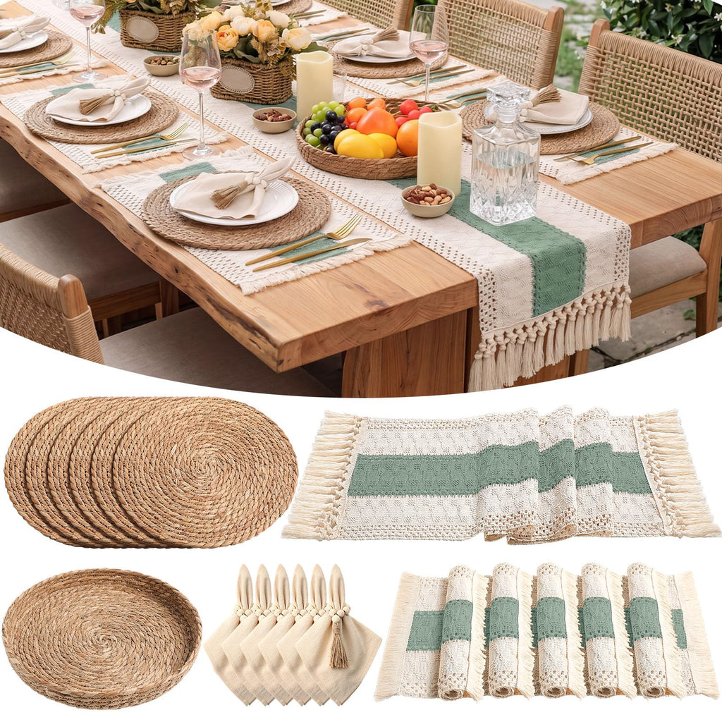 6 Sets Dining Table Decoration Boho Placemat, Khaki, 12x72