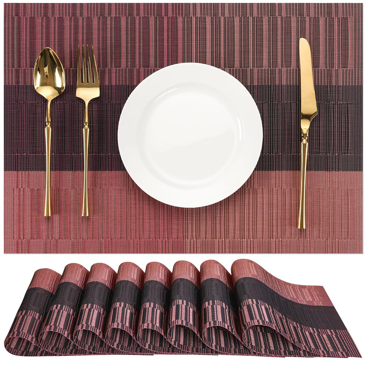 Placemats Set of 8, Vinyl Woven Heat-Resistant Place Mats