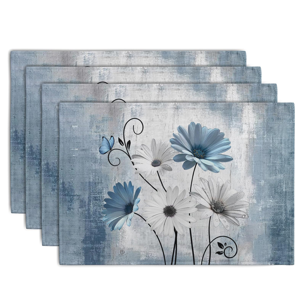 Rustic Daisy Placemats Set of 4 Vintage Flower Vases Wood Grain Linen Table Mats 12x18 Inch Summer Floral Wooden Board Farmhouse Washable Place Mat for Party Kitchen Dining Outdoor Indoor Decor