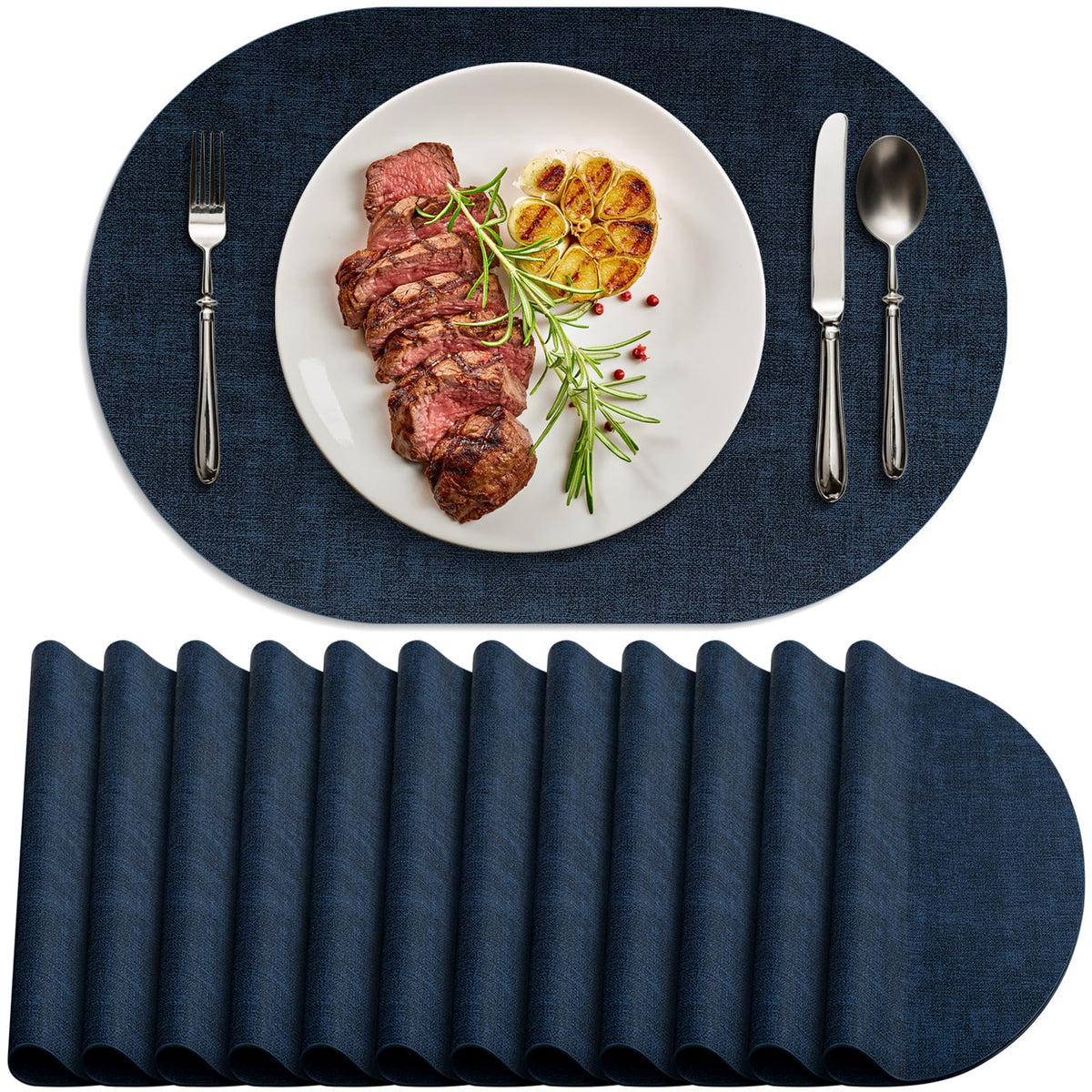 Placemats for Dining Table Set of 8 Non-Slip, Heat Resistant Oval Leather Placemat Double Layer, Waterproof Table Mats Easy to Clean for Kitchen Dining Room Coffee Office Table, Beige