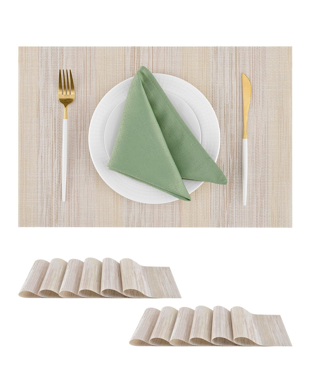 Leetaltree Bean Green Woven Placemats Set of 8 - Heat Resistant Non-Slip Place Mats for Dining Table, Washable Durable PVC Table Mats(Bean Green, 8)