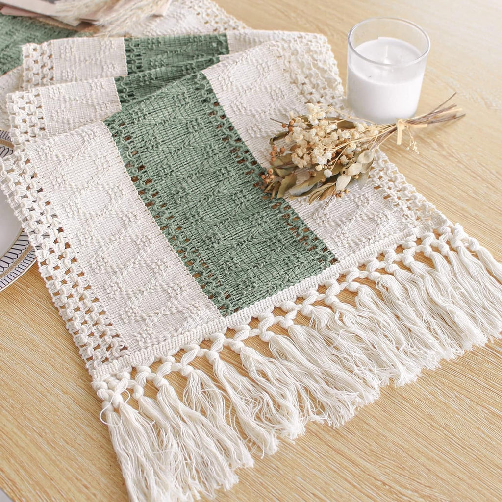 FEXIA Boho Table Runner for Fall Home Decor 12x72 Rustic with Tassels