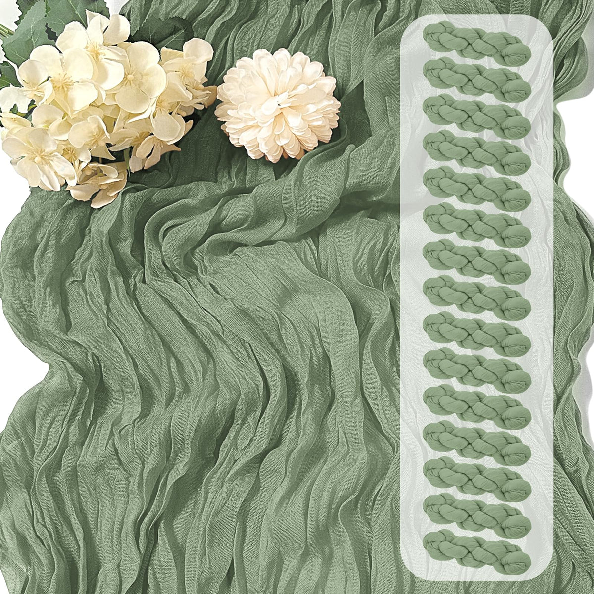 30 Pack Sage Green Cheesecloth Table Runner 17 x 108 inch Cheese Cloth Table Runners 9ft Green Table Runner Rustic Romantic Sheer Gauze Runner for Wedding Party Baby Shower Table Decoration