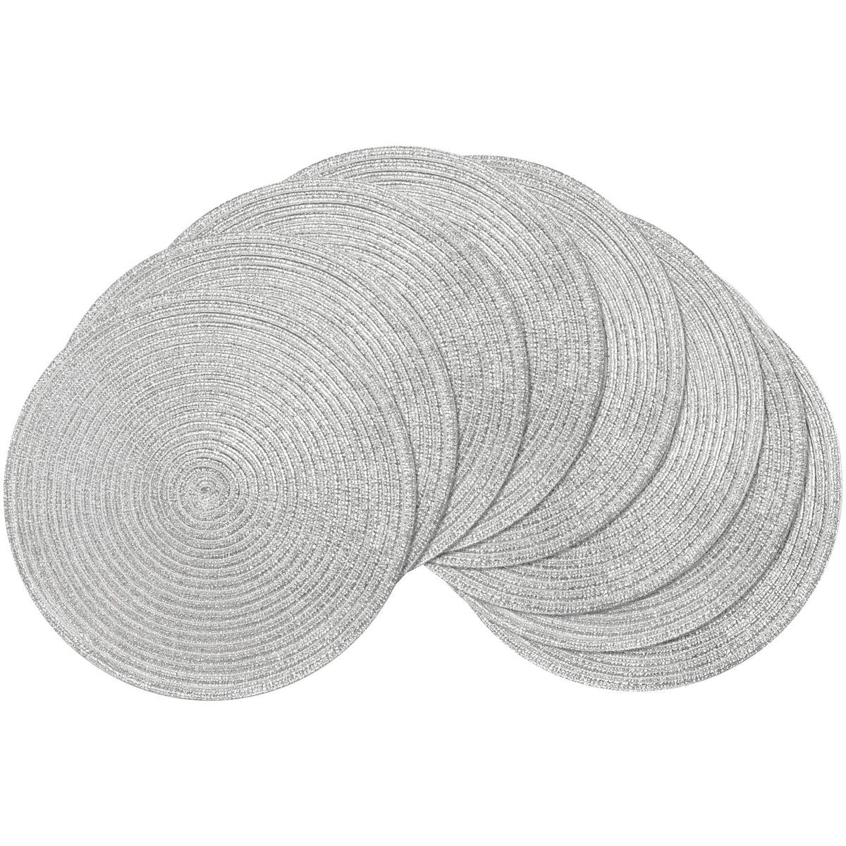 SHACOS Round Braided Placemats Set of 4 Dining Table Placemats 15 inch Circle Place Mats Easy to Clean Table Mats Indoor Outdoor, Blue Gray