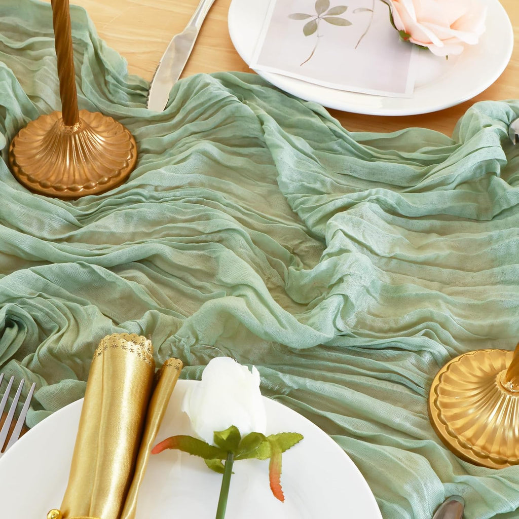 3 Pack Sage Green Cheesecloth Table Runner 120 Inch Boho Wedding Decor