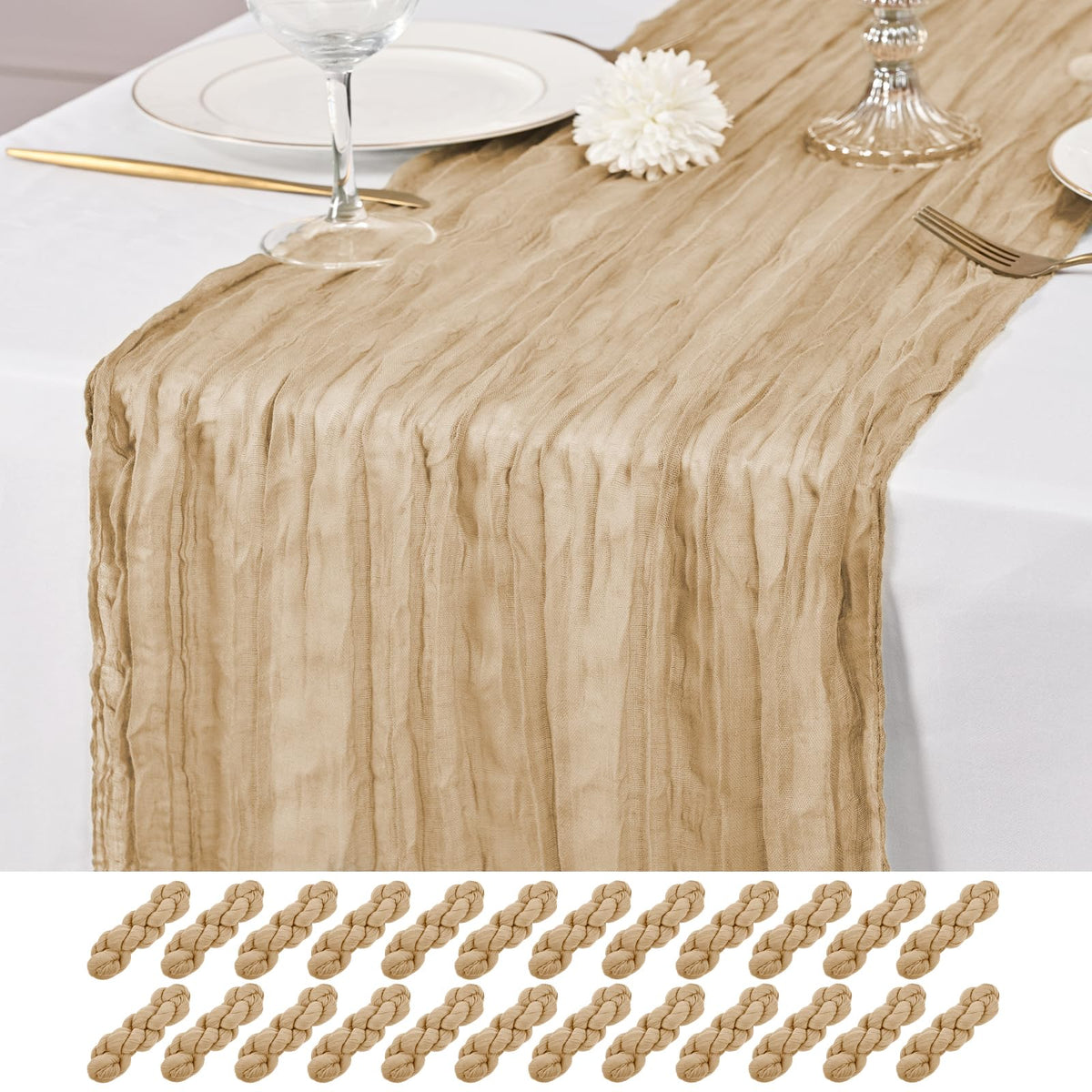 12 Pack Ivory Table Runner 10Ft Cheesecloth Table Runner Rustic Gauze Table Runners Romantic Long Cream Sheer Fabric Cheese Cloth Table Runners for Wedding Party Bridal Baby Shower