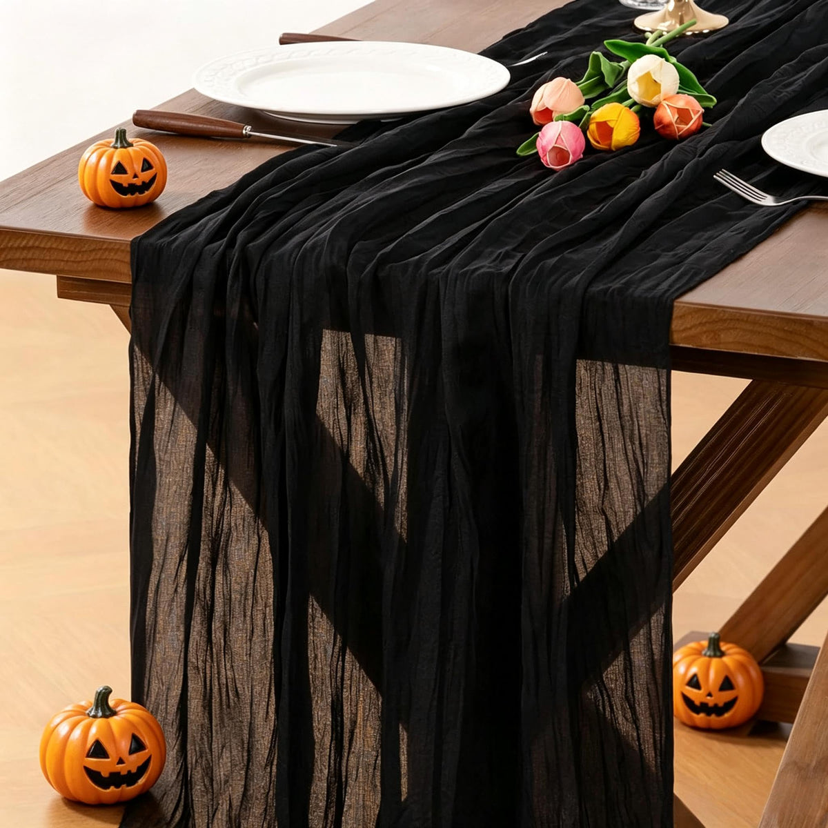 6 Pack Champagne Gold Cheesecloth Table Runner Fall Wrinkled Runner