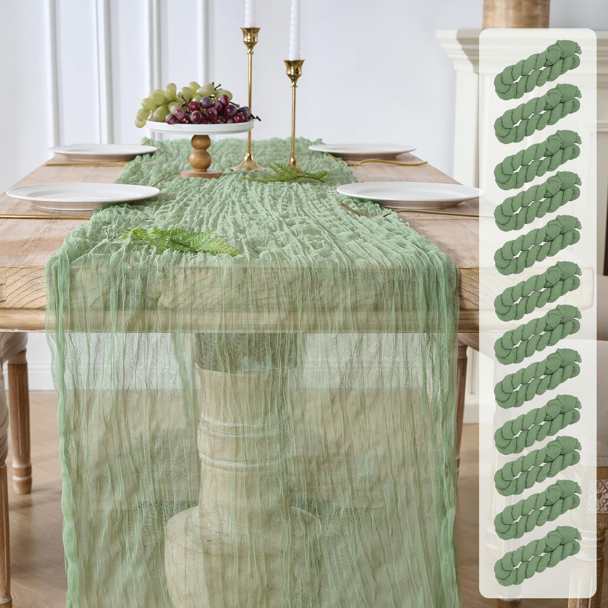 12PC Gold Gauze Table Runner 120 Inch 10FT Dining Wedding Baby Shower Holiday Birthday Sparkly Sheer Tulle Table Décor