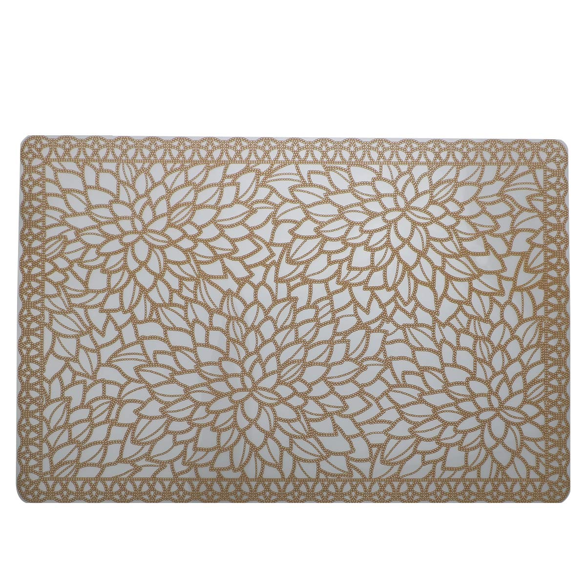 Place Mats PVC Set of 6, Table Placemats Set of 6 PVC Woven Vinyl Place Mats Table Mats Natural Color (6 pcs, Silver Tree)