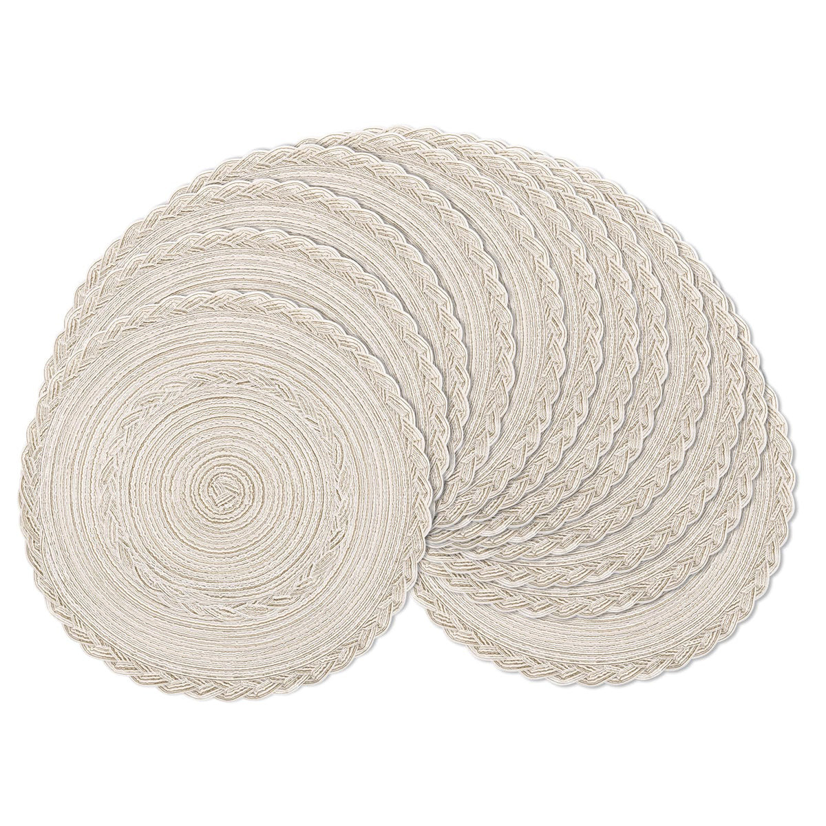 SHACOS Round Braided Placemats Set of 4 Dining Table Placemats 15 inch Circle Place Mats Easy to Clean Table Mats Indoor Outdoor, Blue Gray