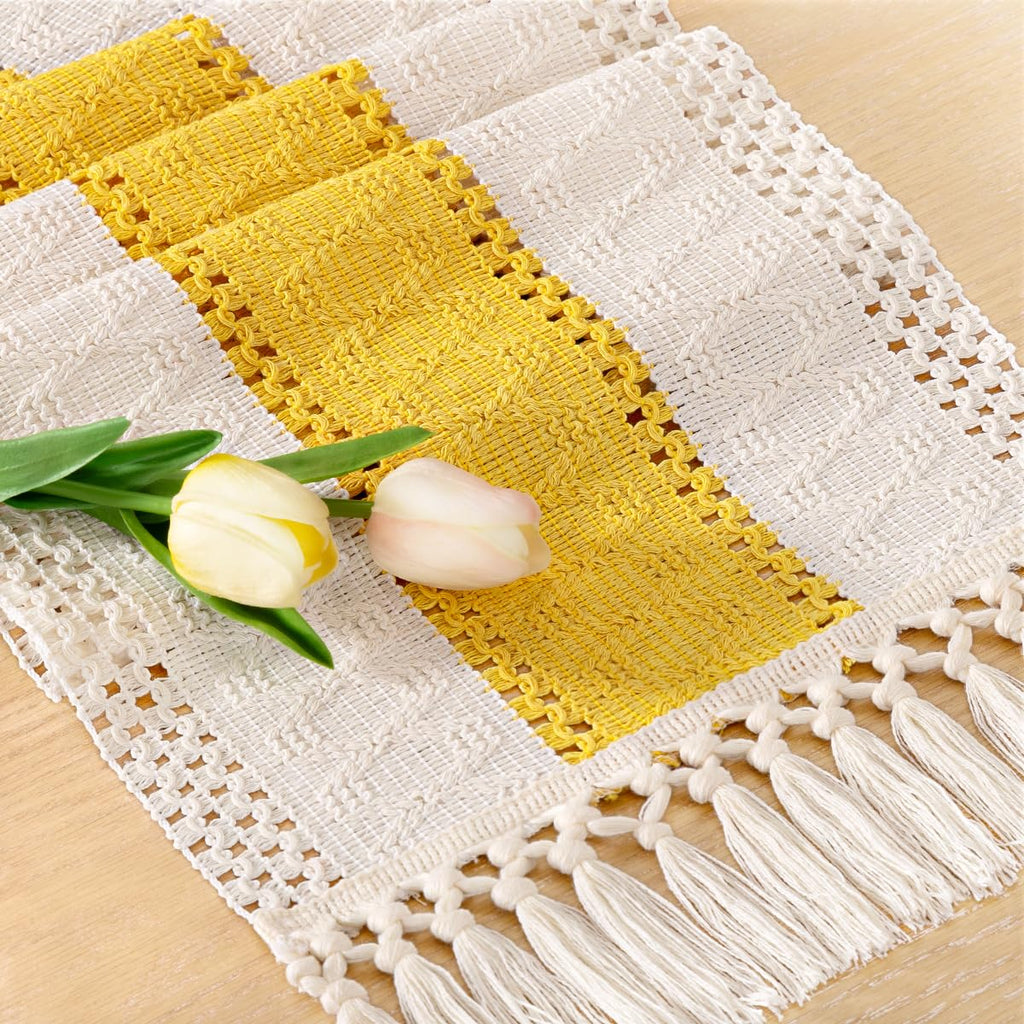 Boho Table Runner Fall Farmhouse Burlap Dining Dresser Scarf Home Decor