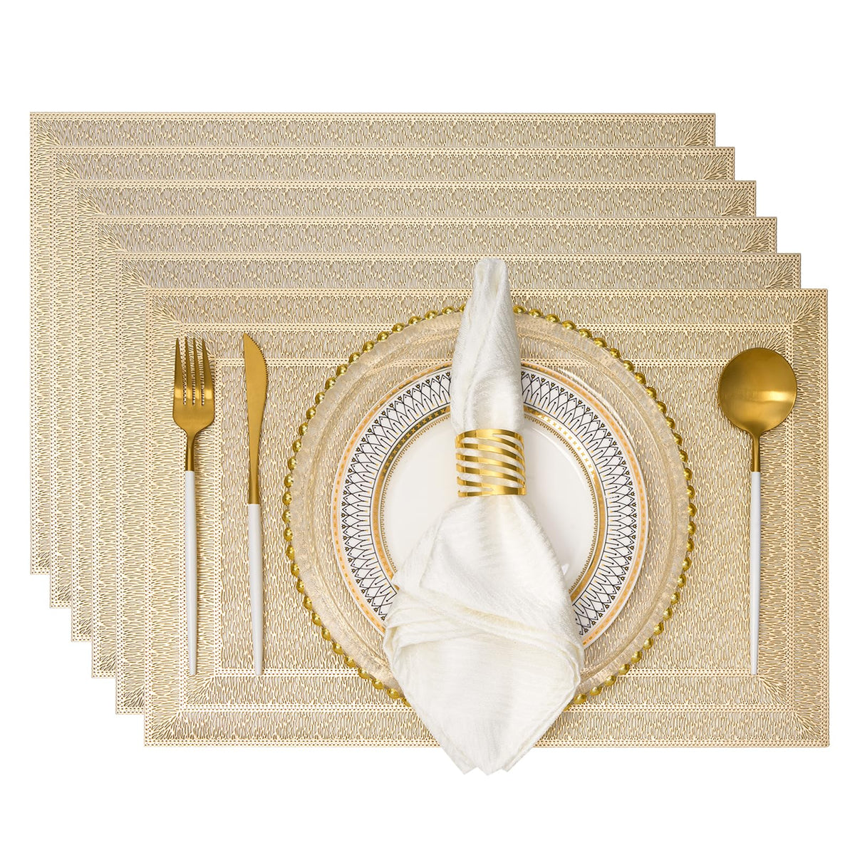 Gold Placemats Set of 6 Wipable Rectangular Table Place Mat Bulk