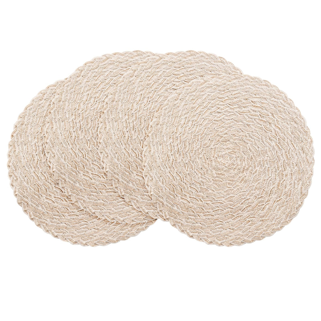 Floroom 15 Inch Round Braided Placemats Set of 4, Washable Heat Resistant Cotton Polyester Circle Place Mats for Kitchen Dining Table - Black