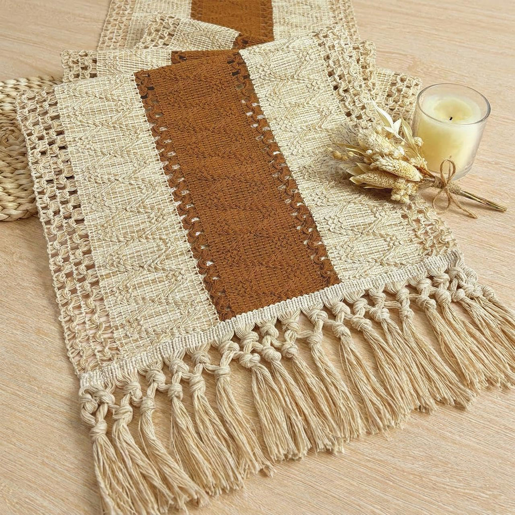 FEXIA Boho Table Runner for Fall Home Decor 12x108 Rustic with Tassels