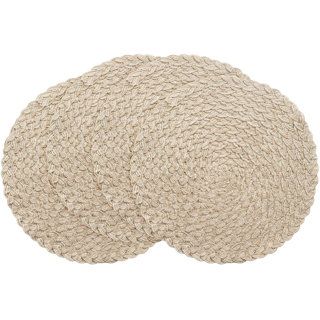 Floroom 15 Inch Round Braided Placemats Set of 4, Washable Heat Resistant Cotton Polyester Circle Place Mats for Kitchen Dining Table - Black