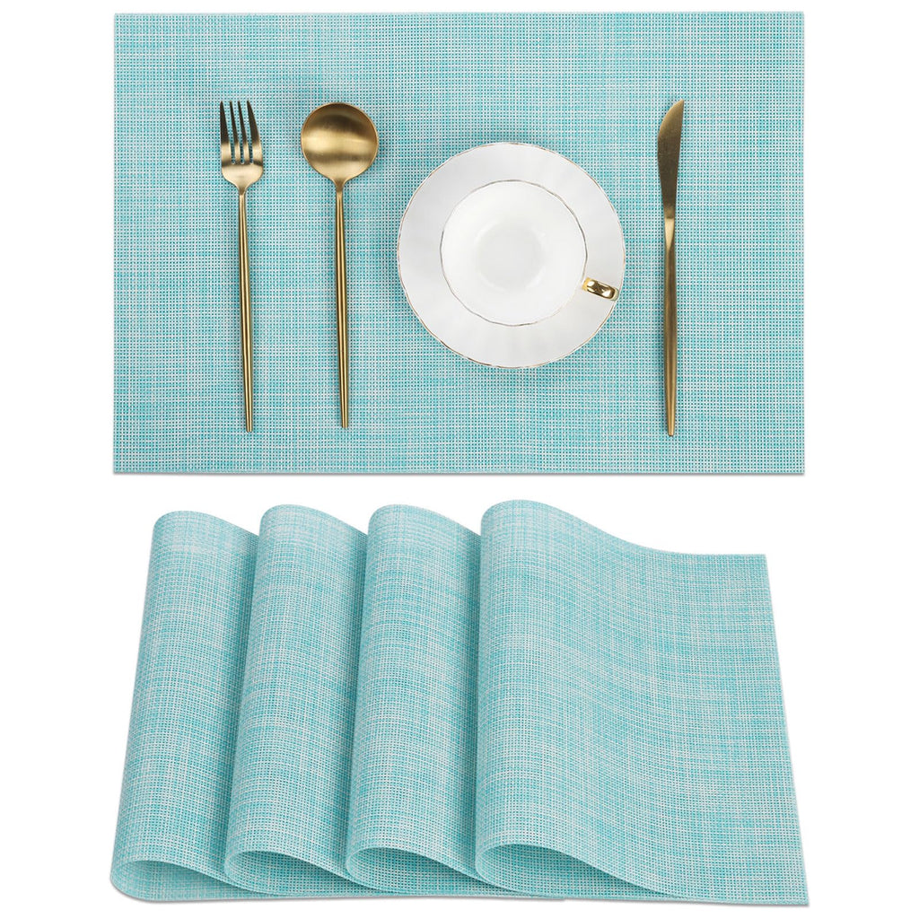 SHACOS Teal Blue Woven Placemats Set of 6 Place Mats for Dining Table