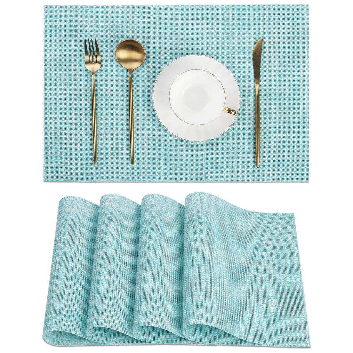 SHACOS Teal Blue Woven Placemats Set of 6 Place Mats for Dining Table