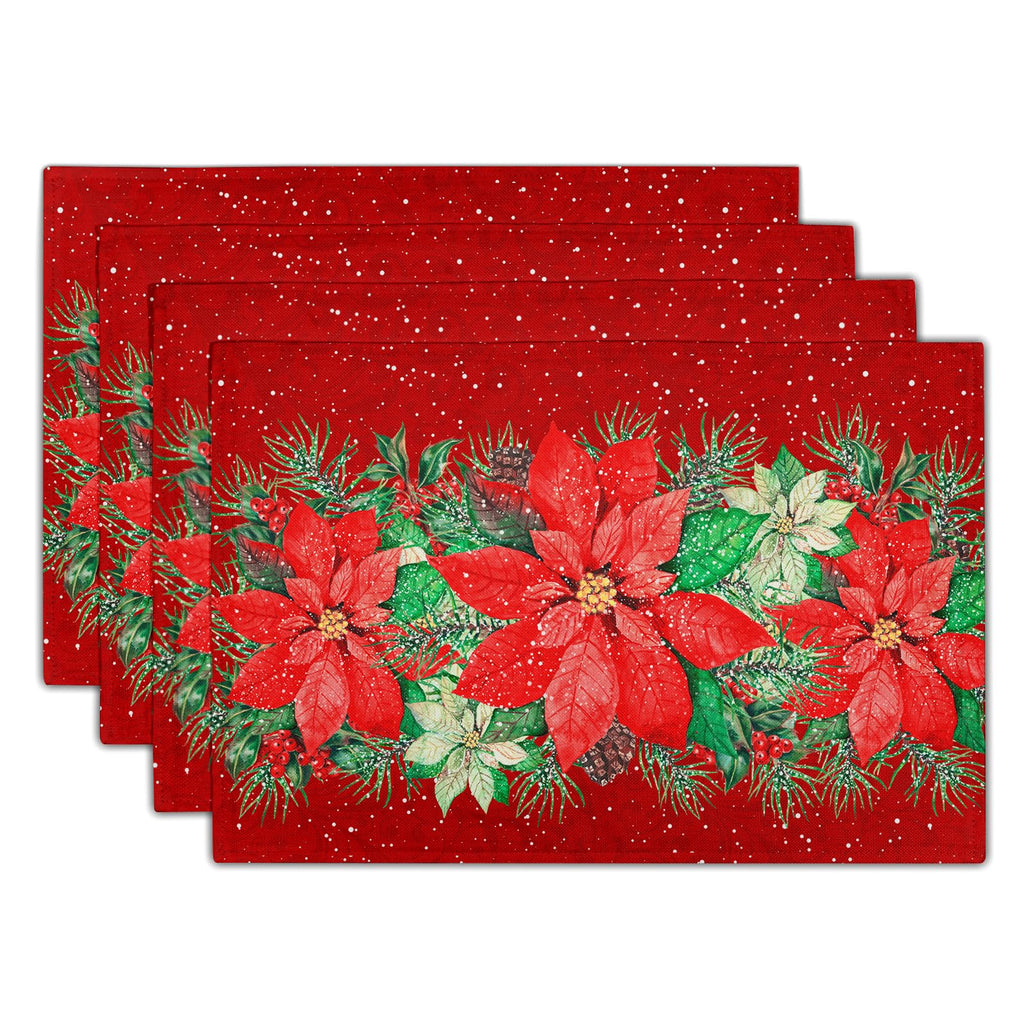 Blue Floral Branches Placemats Set of 4 ，12 x 18 Inch Chinoiserie Table Mats Washable Heat Resistant Linen Fabric Rectangle Place Mat for Indoor Outdoor Kitchen Dining Home Decor