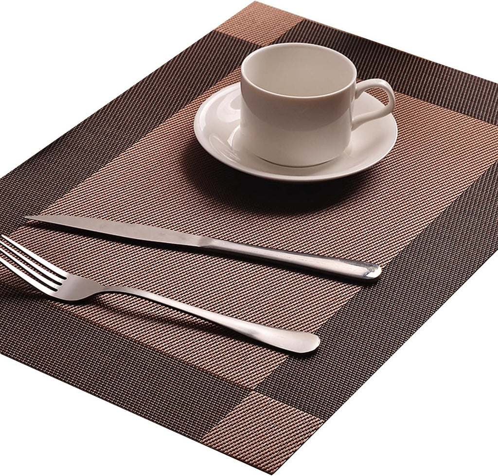 Table Placemats Dining Table Place Mats Set of 6 Heat Resistant Insulation Non-Slip Vinyl for Kitchen Dining Room 18" * 12" Brown