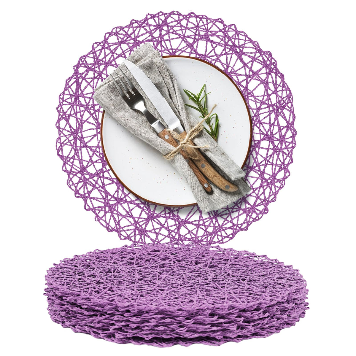AHHFSMEI Paper Braided Round Placemats Set of 12 Natural Non-Slip Heat Resistant Table Mats for Dining Tables Woven Indoor & Outdoor Place mats(Brown,12)