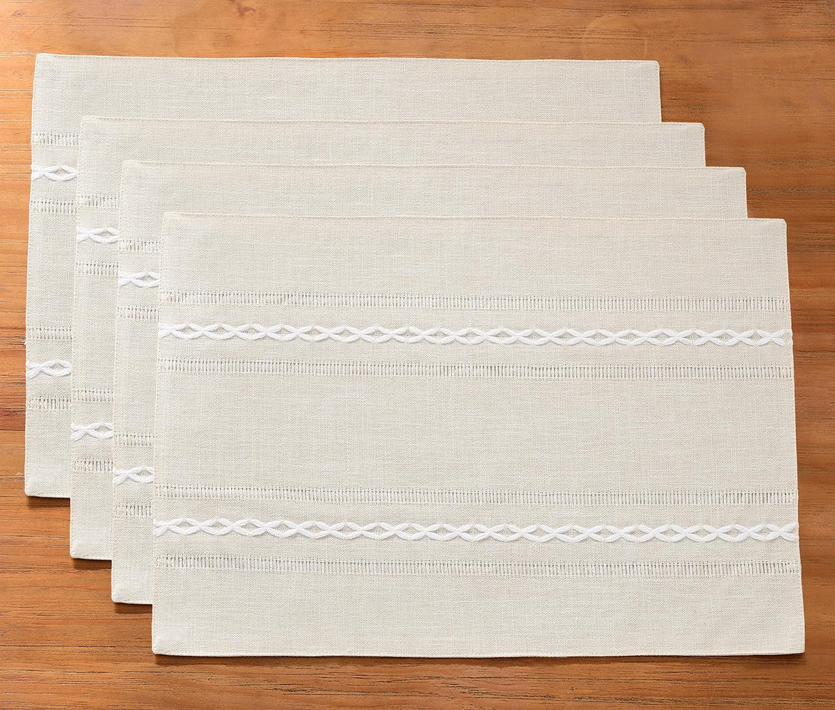 Wracra Cotton Linen Place Mats, Sage Green Embroidered Placemats Set of 4