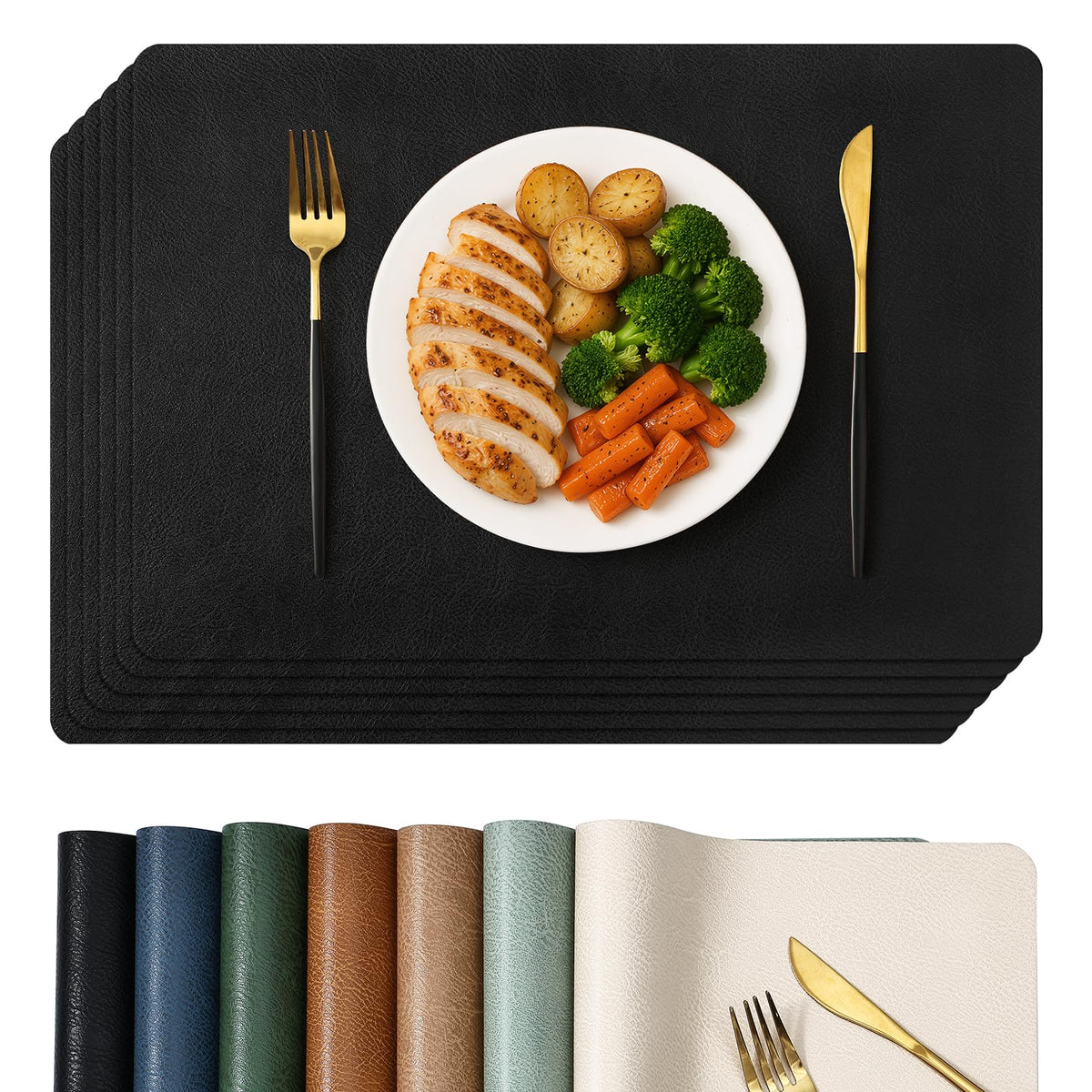 Homaxy Vinyl Heat Resistant Placemats Set of 6, Reddish Brown