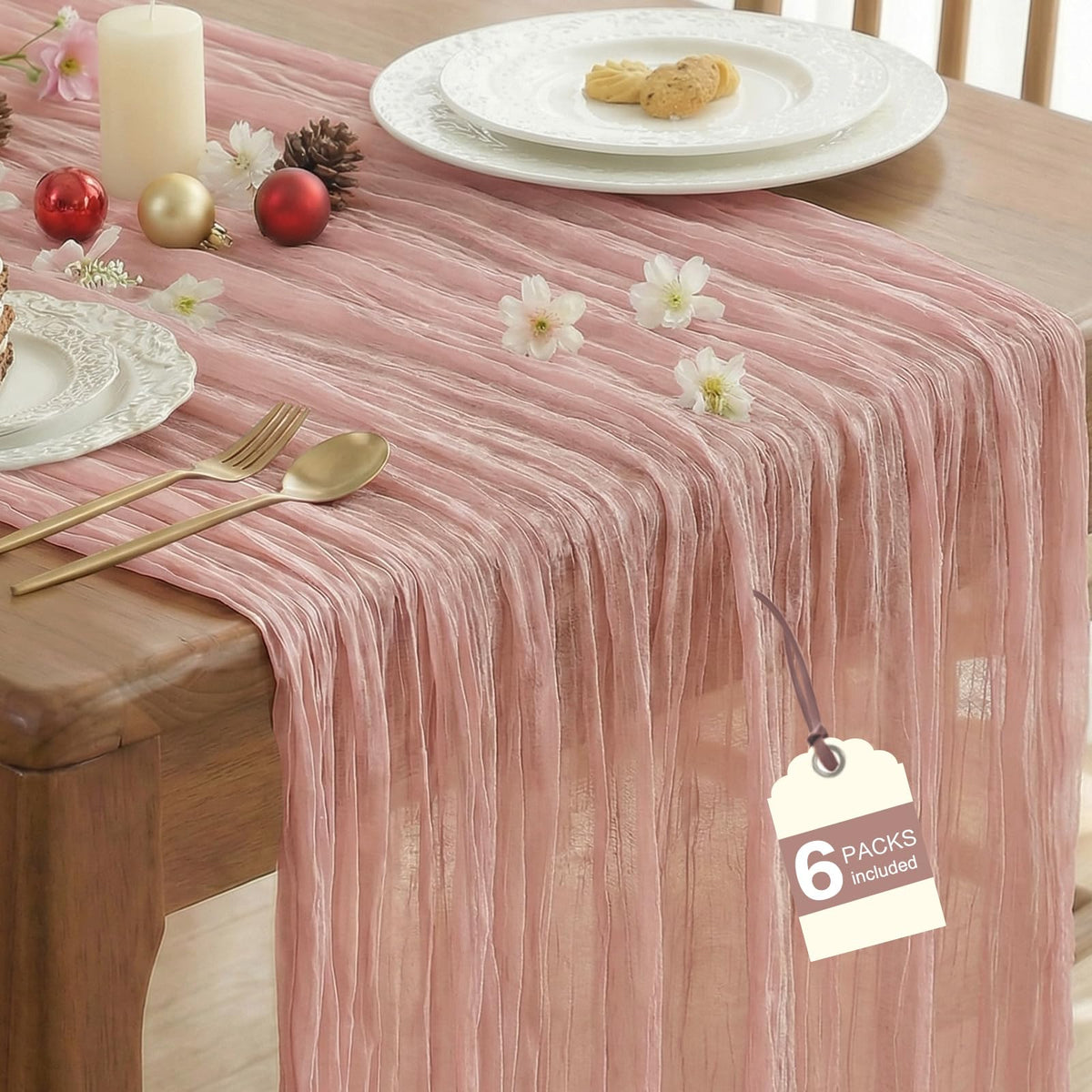 2 Pack Fall Table Runner Terracotta Cheesecloth for Home Thanksgiving Party