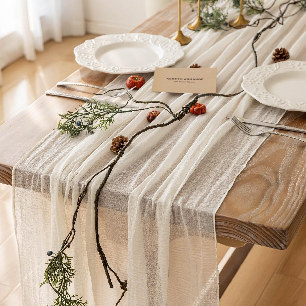 Sage Green Cheesecloth Table Runner 120 Inches Fall Party Home Decorations