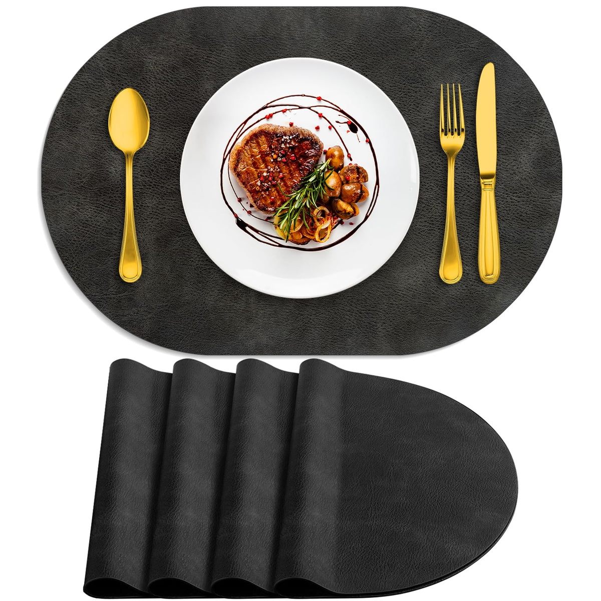ADRIMER Placemats, Heat Resistant Oval Place Mats Set of 4 Easy to Clean