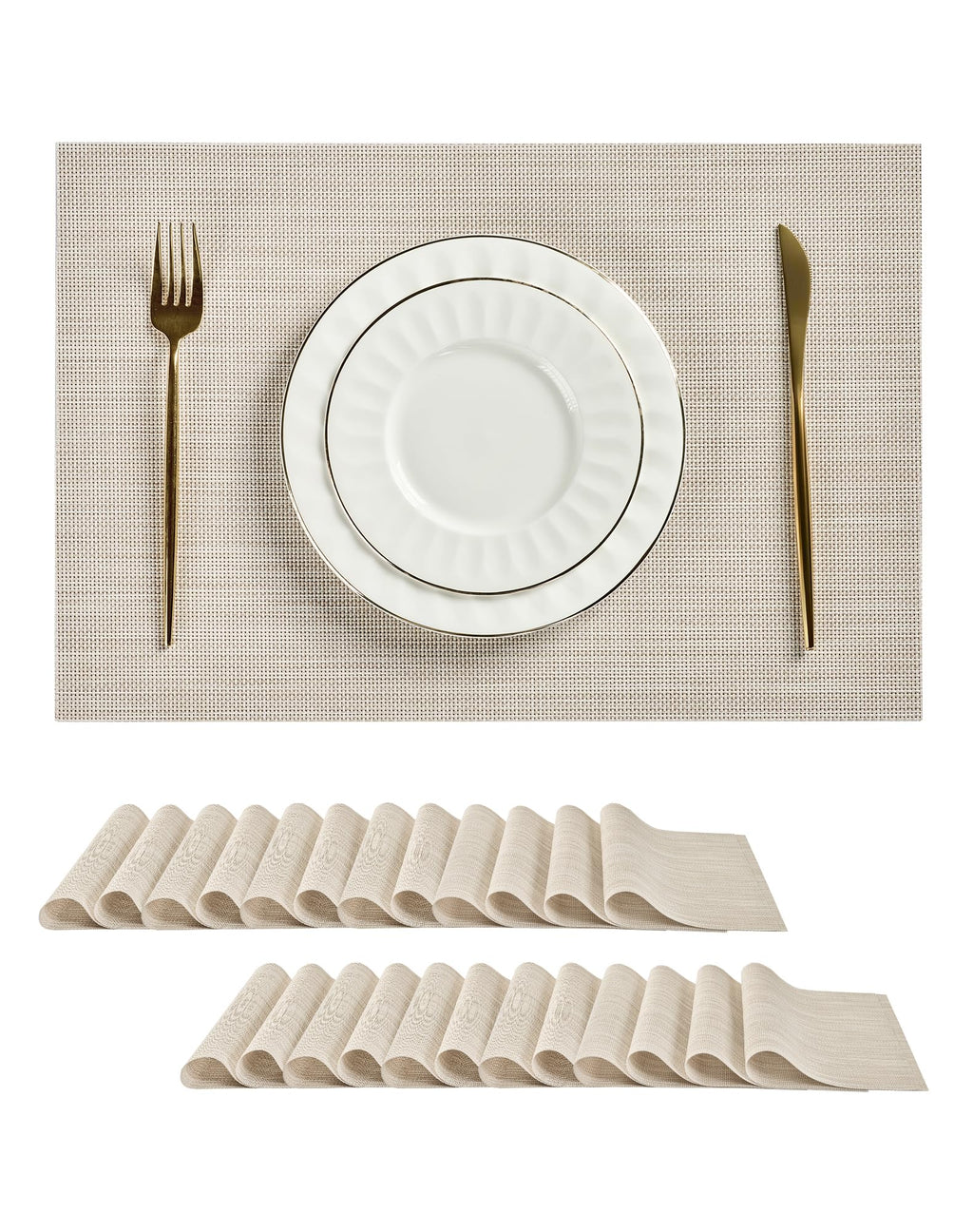 Leetaltree Light Brown Placemats Set of 8 - Heat Resistant Woven Vinyl