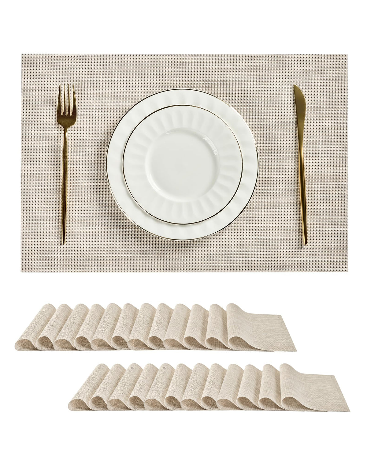 Leetaltree Light Brown Placemats Set of 8 - Heat Resistant Woven Vinyl