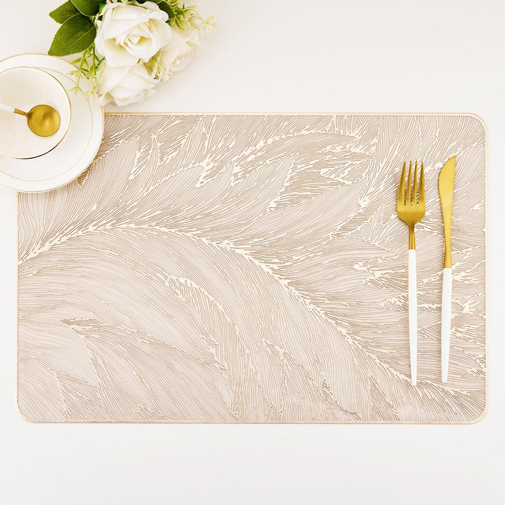Gold Placemats Set of 6 Wipable Rectangular Table Place Mat Bulk